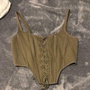 White Fox Boutique Khaki Lace-Up Bodysuit